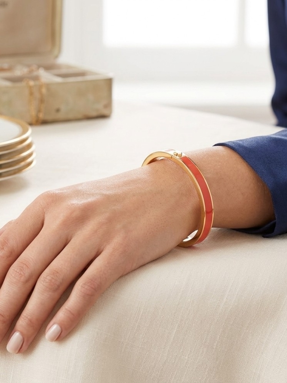 Kate Spade Gold-Tone Red Enamel Hinged Bangle Bracelet